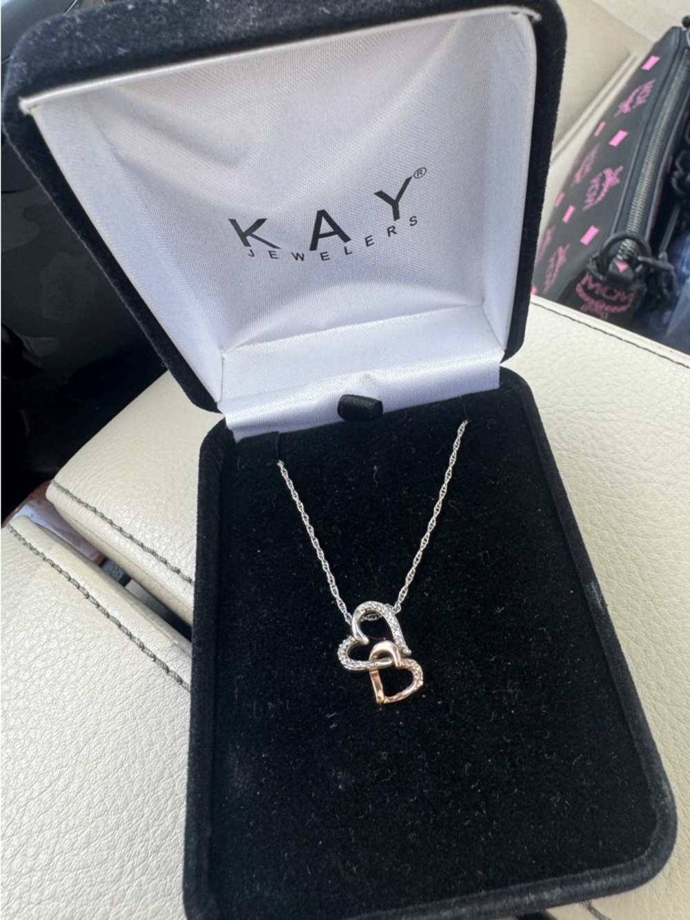 Kay Jewelers 10k Rose Gold & Sterling Silver Double Diamond Heart Necklace